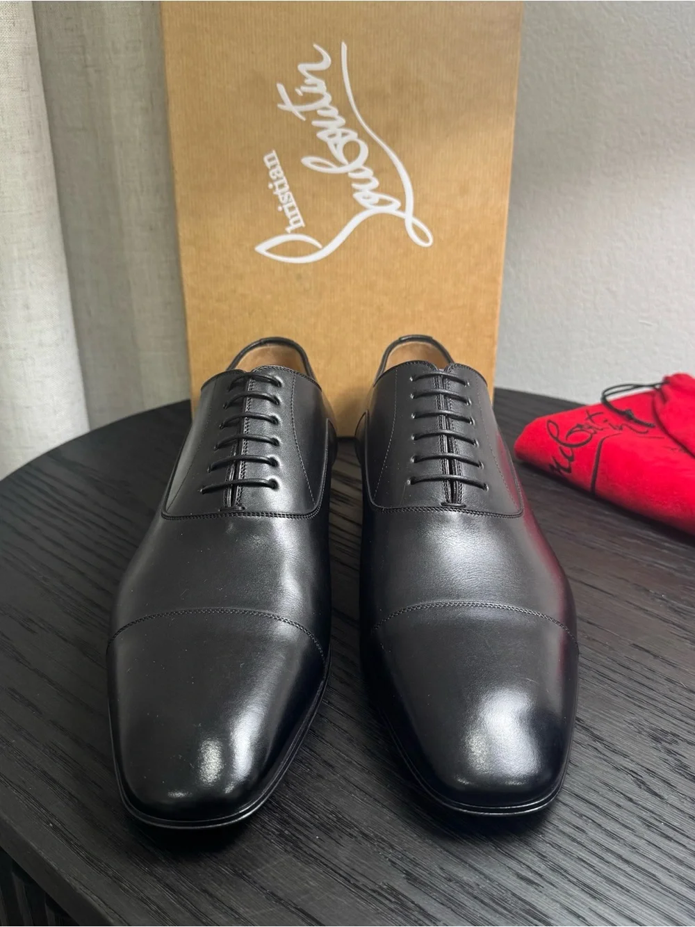 Christian Louboutin Greggo Lace-Up Dress Shoes Leather Black 43